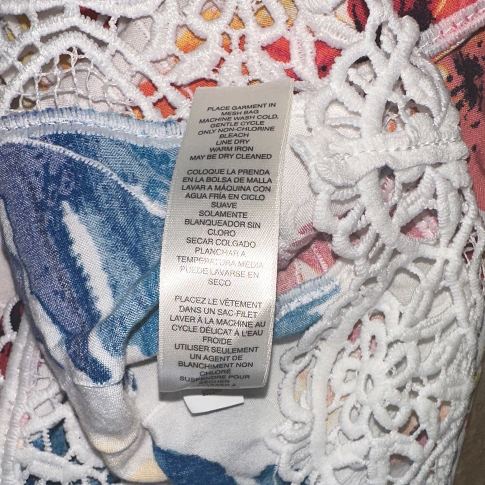 Chico's Multi-Color Floral Crochet-Trim Top - Picture 7 of 7